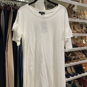 White T-shirt Dress with Ruffle Sleeves